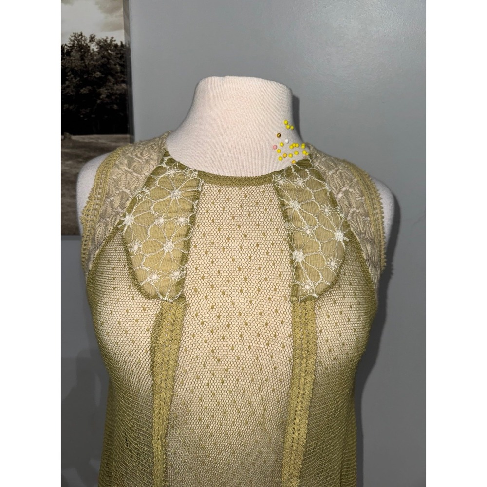 Arrata Silent Journey sheer sage green Swiss dot tank blouse high low Medium - Picture 2 of 7